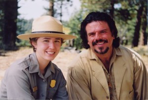 Image of artist Stefann Baumann with Ranger Becky Latanich at The Grand Canyon National Park as he hosts the eleventh of 20 episodes of The Grand View: America's National Parks through the Eyes of an Artist