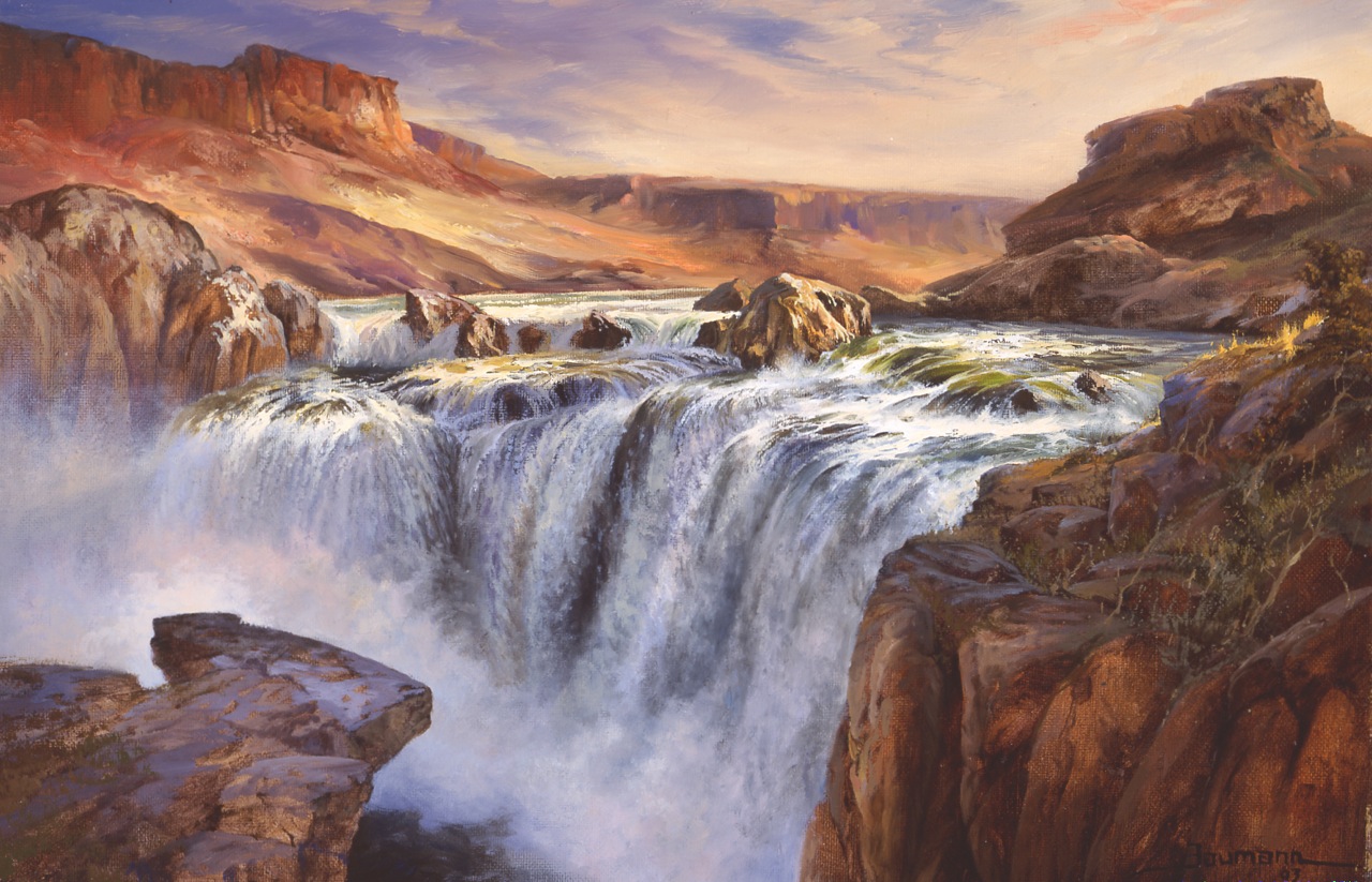 Shoshone Falls, Plein Air Painting of Shoshone Falls By Stefan Baumann America's National Park painter