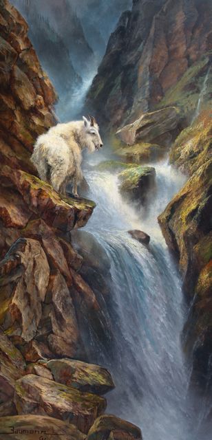 This is an image of a Mountain Goat in a painting by Stefan Baumann called, "Hall of the Mountain King"