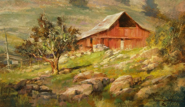 Hornbrook Barn, Opus 1. Painting from life plein air on location By Stefan Baumann