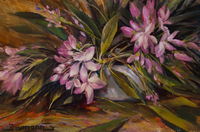 This is an image of "Last of the Rhododendron Bloom" painted by Stefan Baumann.