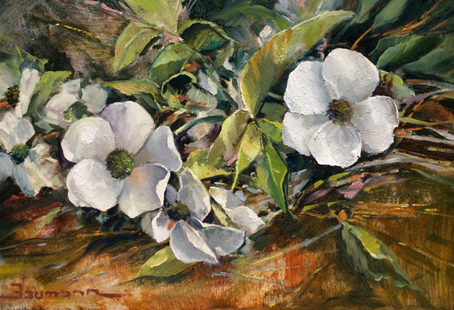This is an image of the painting 'Season's Last Blooms," by Stefan Baumann