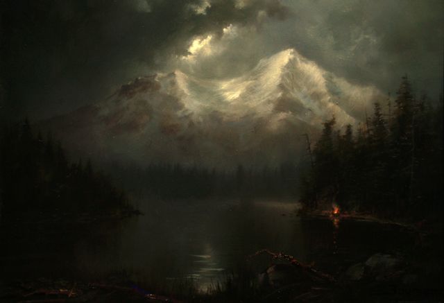 This is an image of "Mount Shasta In Moonlight" painted by Stefan Baumann.