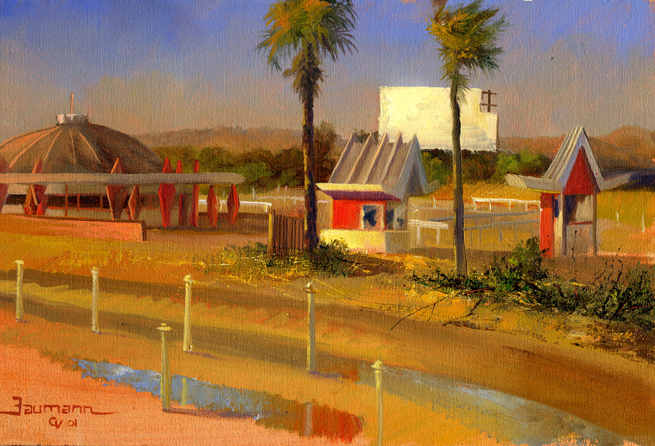 This is an image of "Burlingame Drive-in, A Time Gone By" painted by Stefan Baumann.