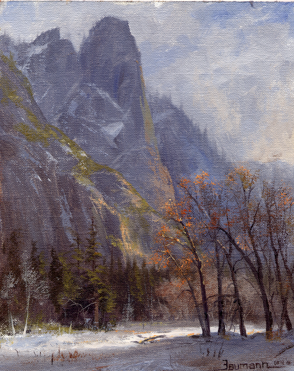 Yosemite, Christmas Day. Oil on canvas, one of several Christmas paintings by Stefan Baumann