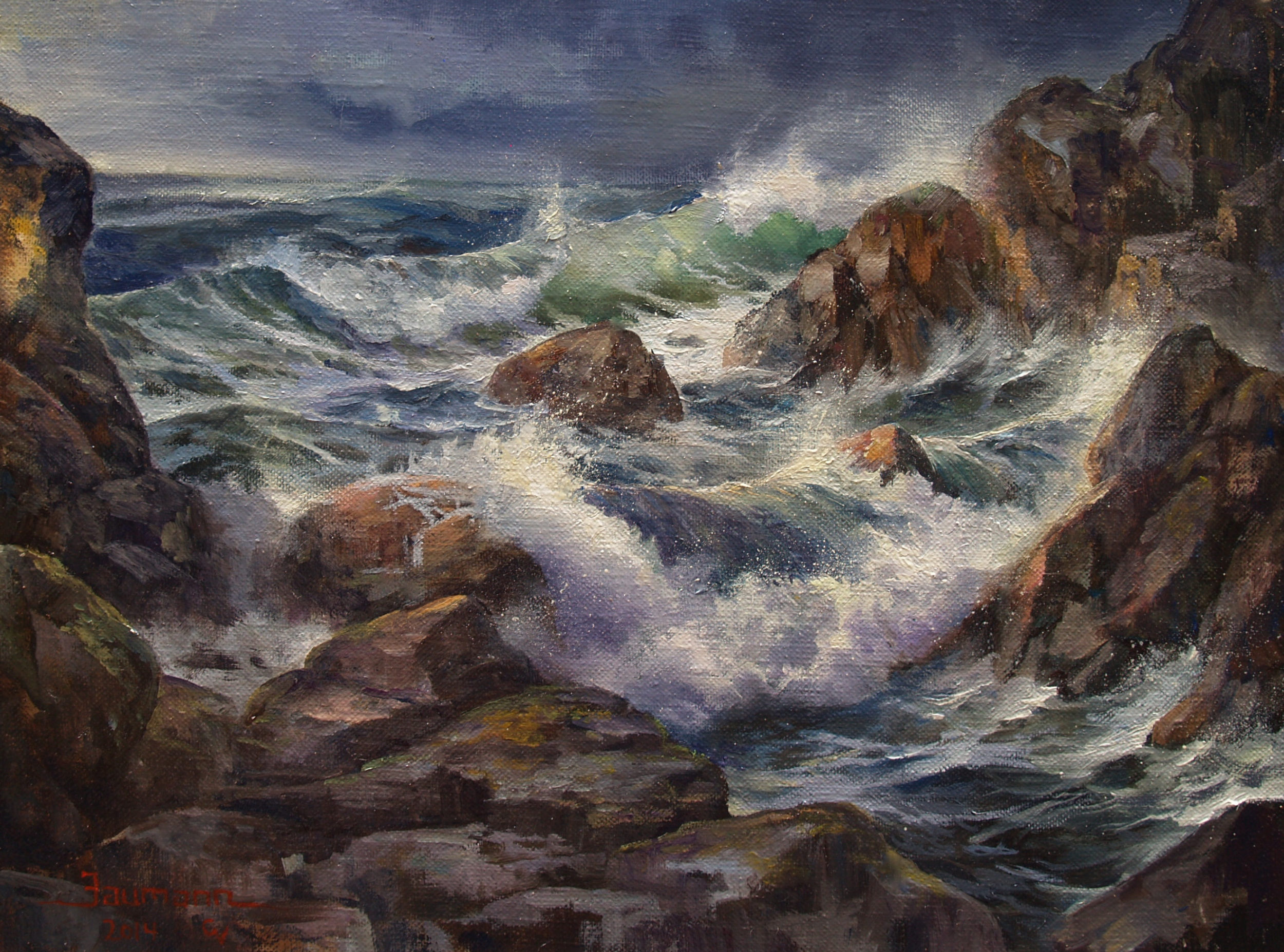 Point Reyes Painting, Coastal Thunder is a seascape of Point Reyes painted by Stefan Baumann, 12 x 16 Original Oil on Oil Primed Linen Canvas.