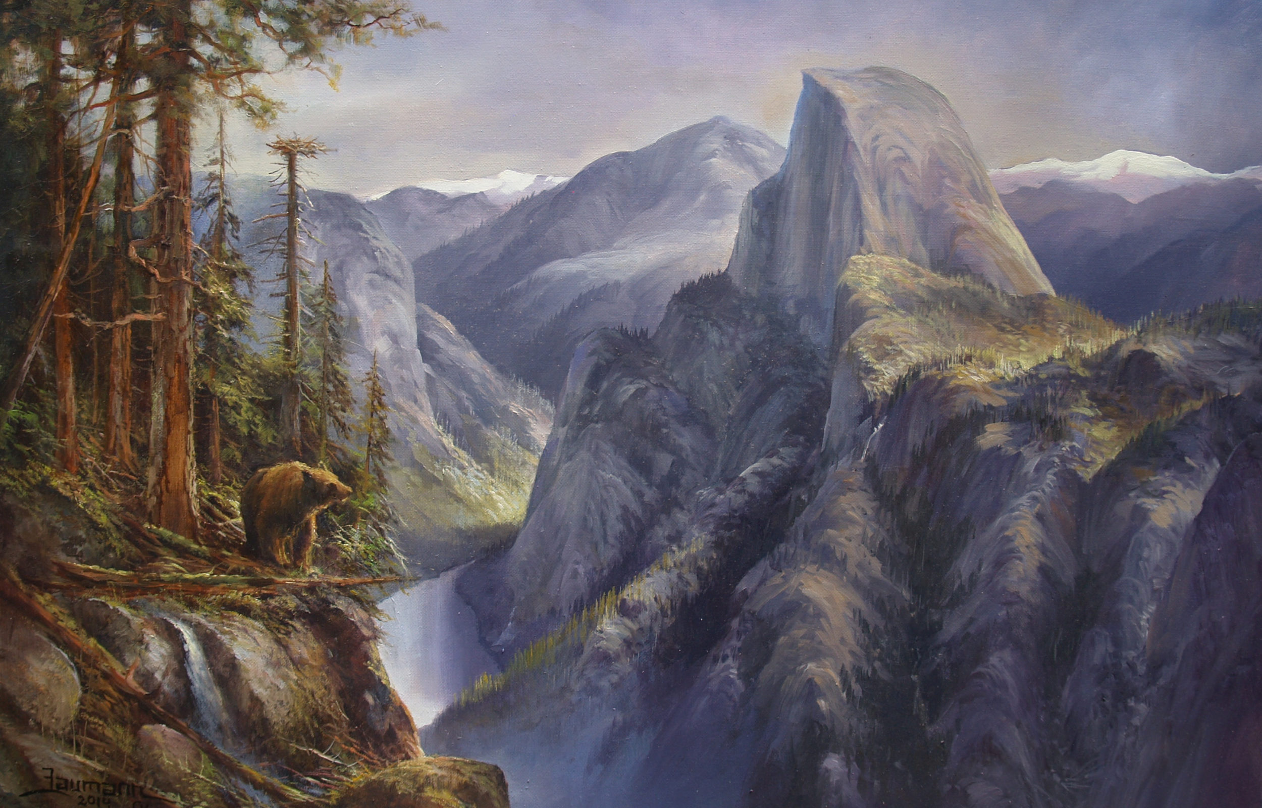 Free e-book : This is a painting by Stefan Baumann called On the Wings of an Osprey of Half Dome in Yosemite from the vantage point of an ospry flying in above the valley.