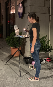 Chantal on location Night Painting in Tuscany in the Baumann Workshop