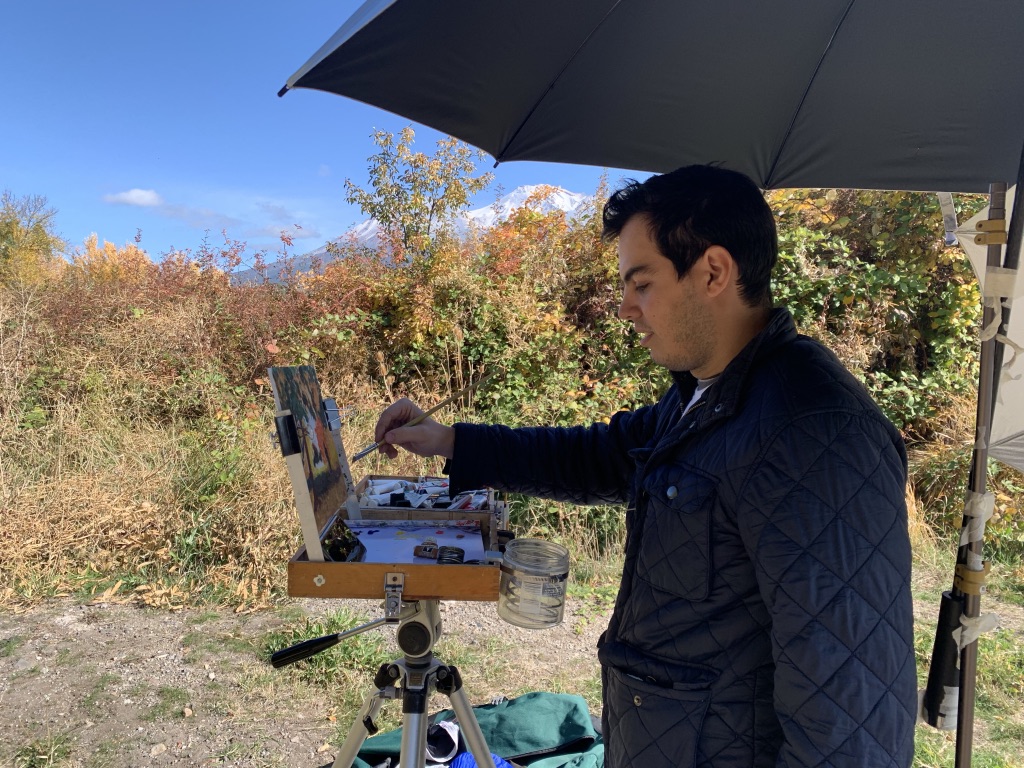 Alex painting @ Baumann Plein Air Workshop in Mount Shasta